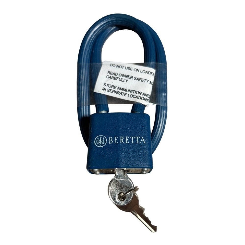 Beretta Blue Cable Gun Lock with 2 Keys Firearm Safety Padlock Logo